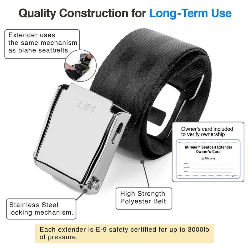 Mirone 2 Mirone Adjustable Airplane Seat Belt Extenders Seatbelt Extension for All Airlines (7-32 Inch), E-9 Safety Certified (Type A & B) - Image 2
